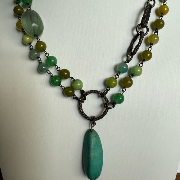 Vintage Rustic Elegant Green and Yellow Beaded Sterling Necklace - Picture 6 of 16